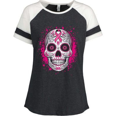 Sugar Skull Breast Cancer Awareness 2024 Enza Ladies Jersey Colorblock Tee