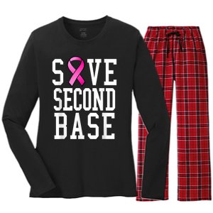 Save Second Base Shirt Breast Cancer Tshirt for Wo Women's Long Sleeve Flannel Pajama Set 