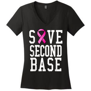 Save Second Base Shirt Breast Cancer Tshirt for Wo Women's V-Neck T-Shirt