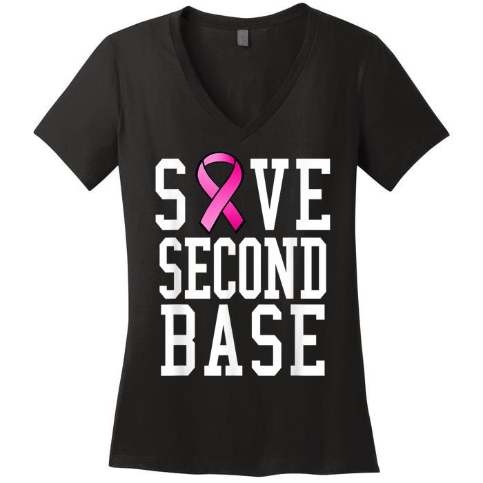 Save Second Base Shirt Breast Cancer Tshirt for Wo Women's V-Neck T-Shirt