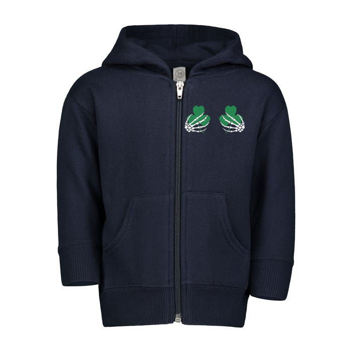 Shamrock Skeleton Boob Hand St Patricks Day Toddler Zip Fleece Hoodie