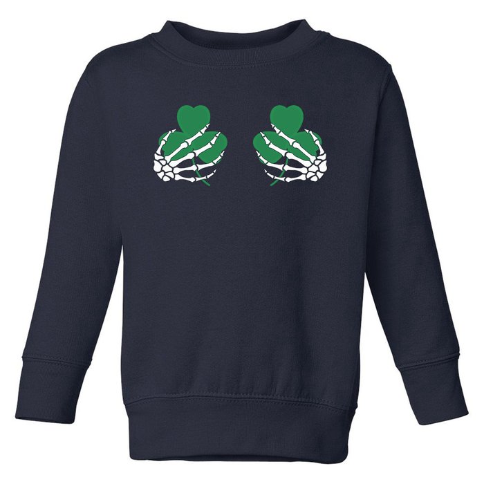 Shamrock Skeleton Boob Hand St Patricks Day Toddler Sweatshirt