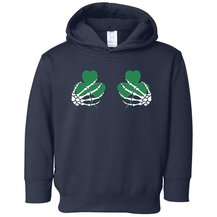 Shamrock Skeleton Boob Hand St Patricks Day Toddler Hoodie