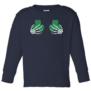 Shamrock Skeleton Boob Hand St Patricks Day Toddler Long Sleeve Shirt