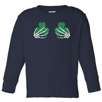 Shamrock Skeleton Boob Hand St Patricks Day Toddler Long Sleeve Shirt