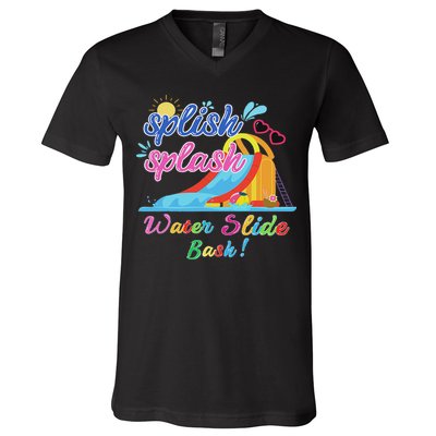 Splish Splash Bash Waterslide Summer Pool Birthday Party V-Neck T-Shirt