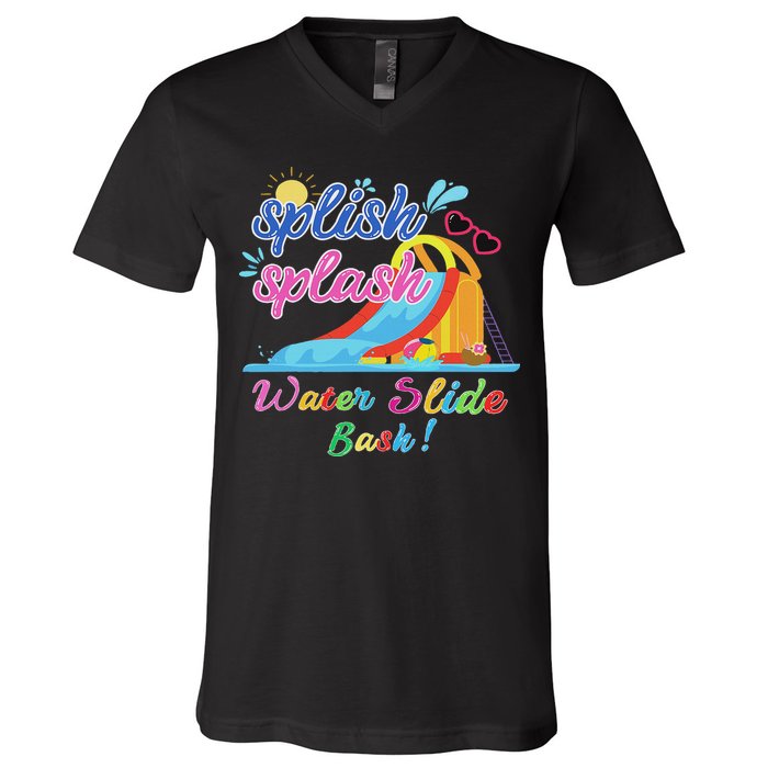 Splish Splash Bash Waterslide Summer Pool Birthday Party V-Neck T-Shirt