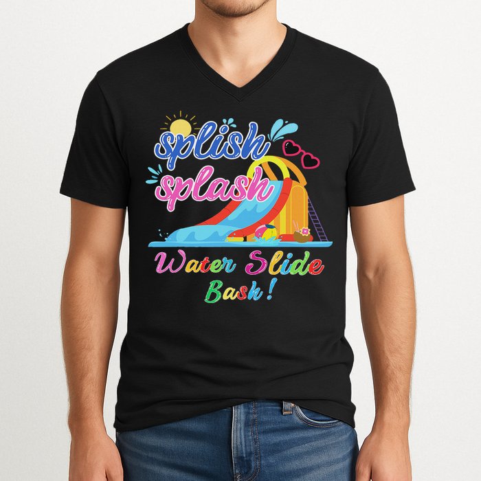 Splish Splash Bash Waterslide Summer Pool Birthday Party V-Neck T-Shirt