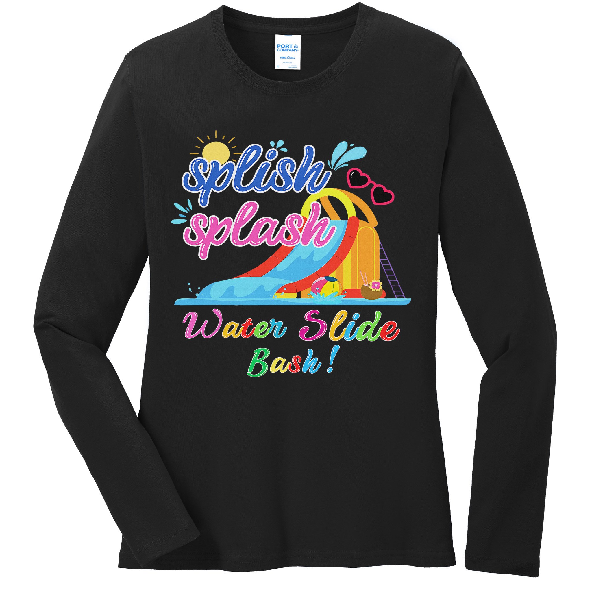 Splish Splash Bash Waterslide Summer Pool Birthday Party Ladies Long Sleeve Shirt