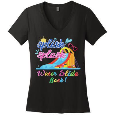 Splish Splash Bash Waterslide Summer Pool Birthday Party Women's V-Neck T-Shirt