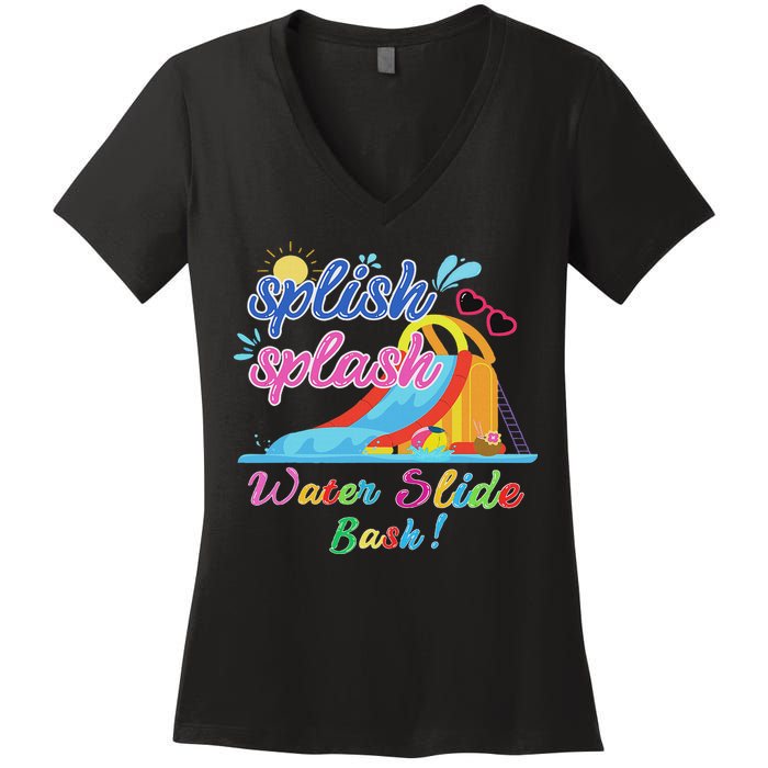 Splish Splash Bash Waterslide Summer Pool Birthday Party Women's V-Neck T-Shirt