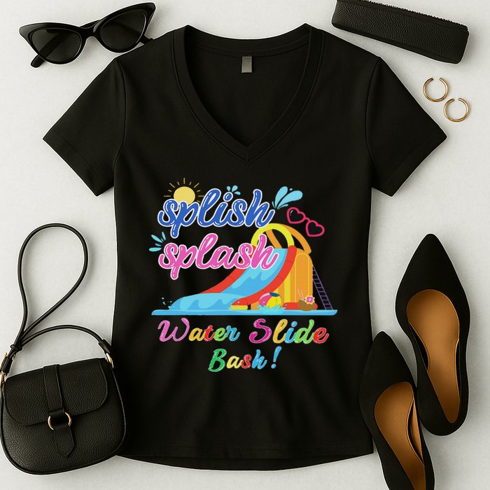 Splish Splash Bash Waterslide Summer Pool Birthday Party Women's V-Neck T-Shirt