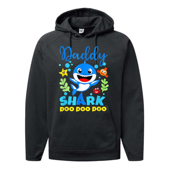 Shark Shirt Birthday  Dad  Daddy Birthday Kid Family Performance Fleece Hoodie