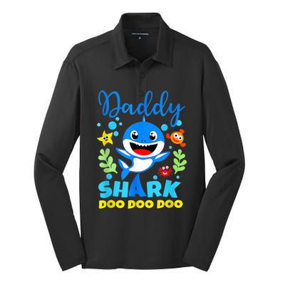 Shark Shirt Birthday  Dad  Daddy Birthday Kid Family Silk Touch Performance Long Sleeve Polo