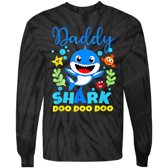 Shark Shirt Birthday  Dad  Daddy Birthday Kid Family Tie-Dye Long Sleeve Shirt