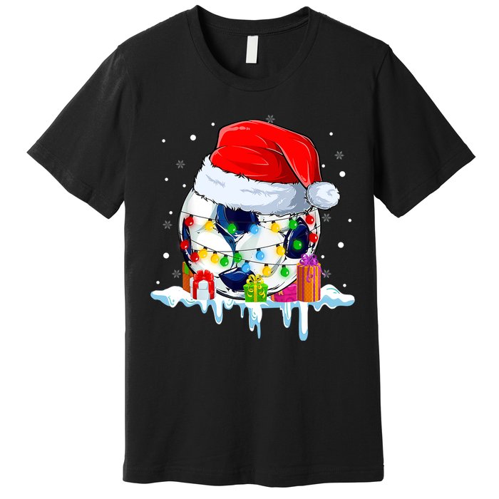 Santa Soccer Ball Xmas Tree Decorations Merry Christmas Premium T-Shirt