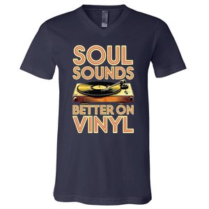 Soul Sounds Better On Vinyl Retro 70s Music Disco Funky V-Neck T-Shirt