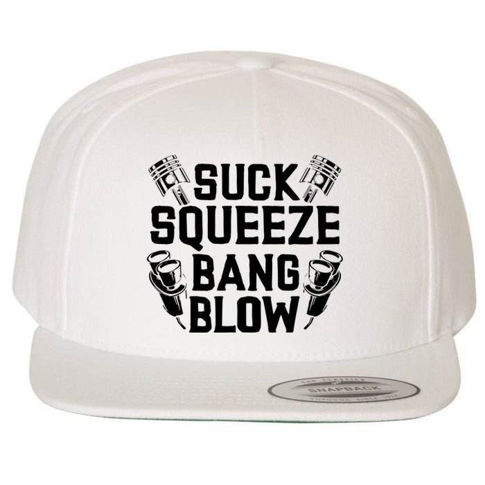 Suck Squeeze Bang Blow Funny Mechanic Wool Snapback Cap