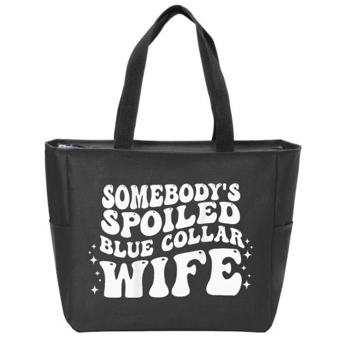 Somebodys Spoiled Blue Collar Wife Groovy Mother's Day Zip Tote Bag