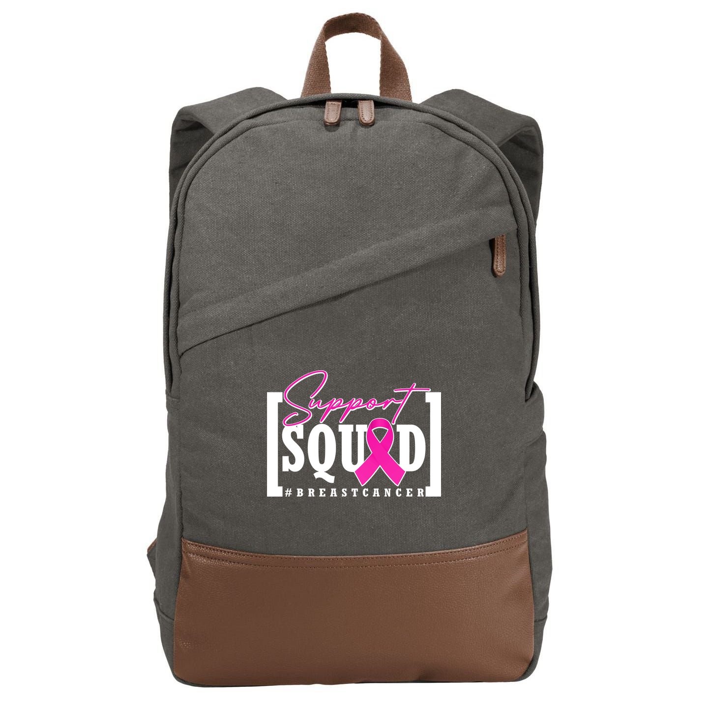 Support Squad #Breast Cancer Awareness Warrior Cotton Canvas Backpack