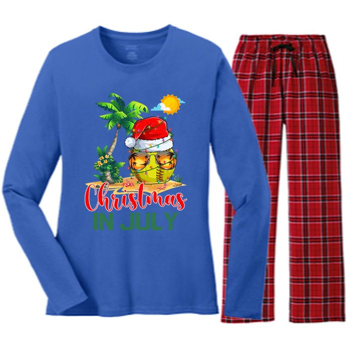 Santa Softball Ball Sunglasses Xmas Lights Christmas In July Great Gift Women's Long Sleeve Flannel Pajama Set 