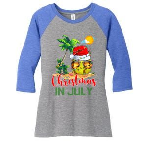 Santa Softball Ball Sunglasses Xmas Lights Christmas In July Great Gift Women's Tri-Blend 3/4-Sleeve Raglan Shirt