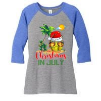 Santa Softball Ball Sunglasses Xmas Lights Christmas In July Great Gift Women's Tri-Blend 3/4-Sleeve Raglan Shirt