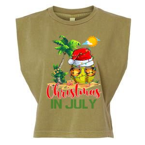 Santa Softball Ball Sunglasses Xmas Lights Christmas In July Great Gift Garment-Dyed Women's Muscle Tee