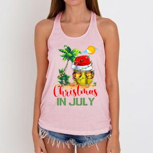 Santa Softball Ball Sunglasses Xmas Lights Christmas In July Great Gift Women's Knotted Racerback Tank