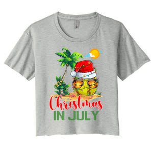 Santa Softball Ball Sunglasses Xmas Lights Christmas In July Great Gift Women's Crop Top Tee