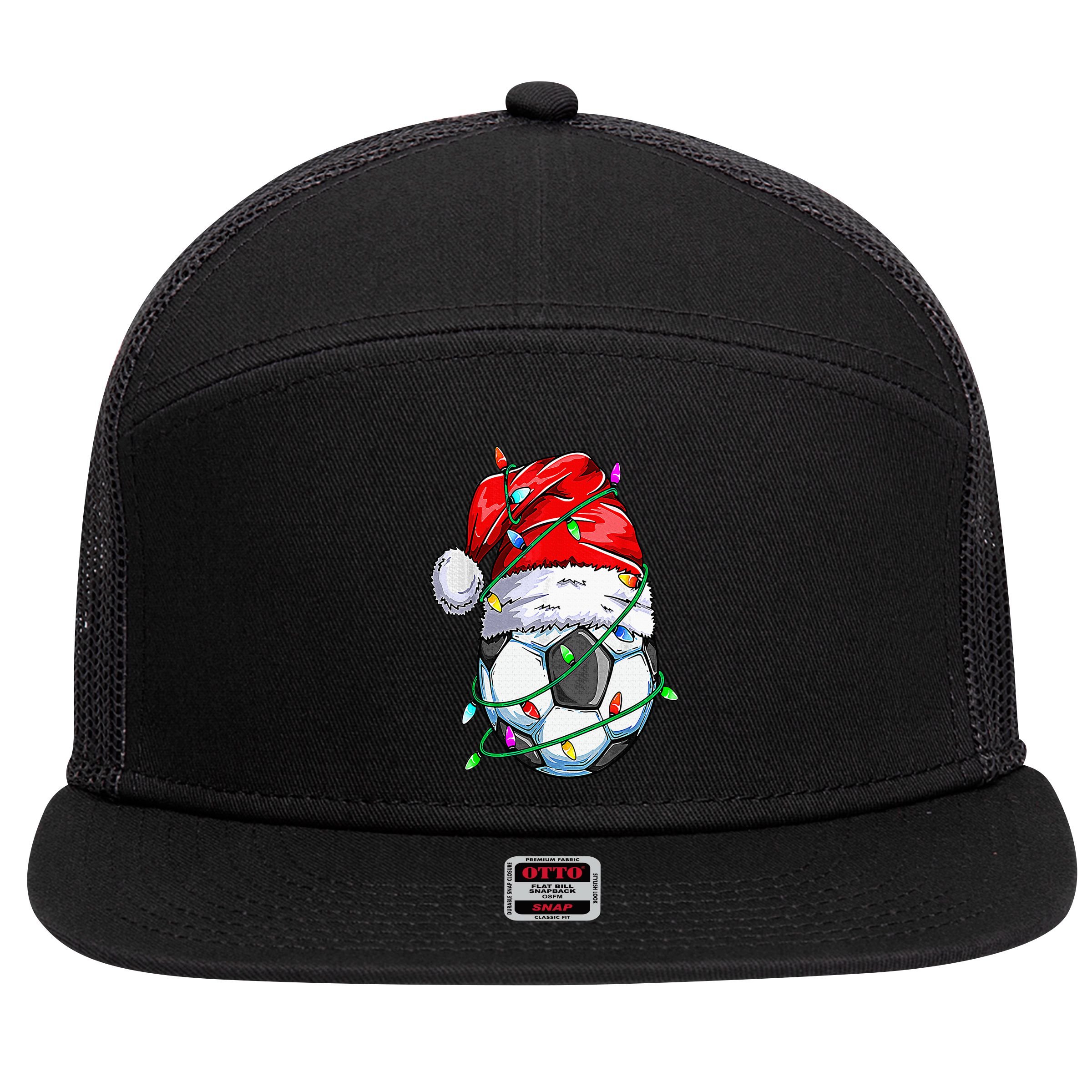 Santa Soccer Ball Sports Design Christmas Soccer Player 7 Panel Mesh Trucker Snapback Hat