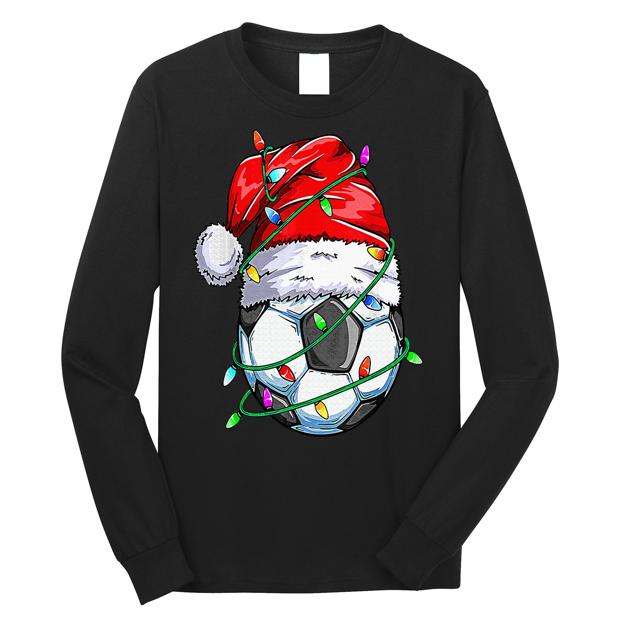 Santa Soccer Ball Sports Design Christmas Soccer Player Long Sleeve Shirt