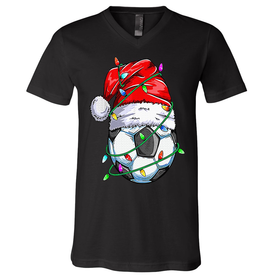 Santa Soccer Ball Sports Design Christmas Soccer Player V-Neck T-Shirt