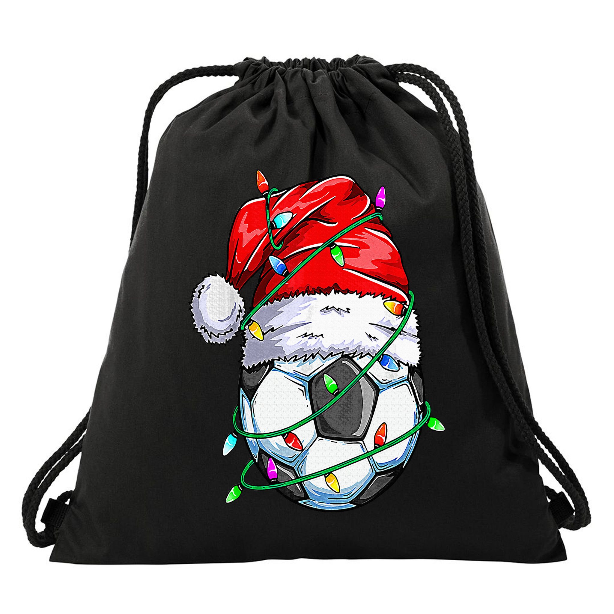 Santa Soccer Ball Sports Design Christmas Soccer Player Drawstring Bag