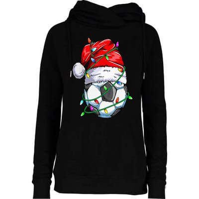 Santa Soccer Ball Sports Design Christmas Soccer Player Womens Funnel Neck Pullover Hood