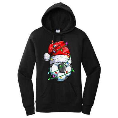 Santa Soccer Ball Sports Design Christmas Soccer Player Women's Pullover Hoodie