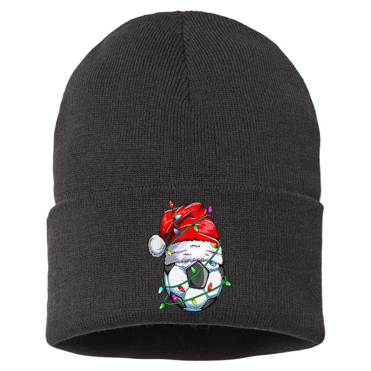Santa Soccer Ball Sports Design Christmas Soccer Player Sustainable Knit Beanie