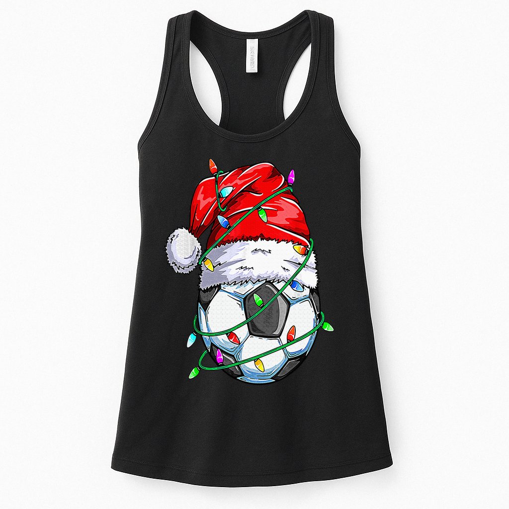 Santa Soccer Ball Sports Design Christmas Soccer Player Womens Tank Top