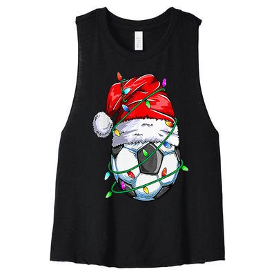 Santa Soccer Ball Sports Design Christmas Soccer Player Women's Racerback Cropped Tank