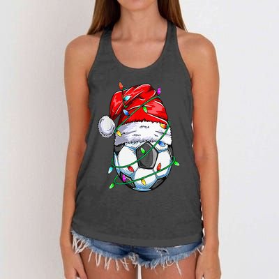 Santa Soccer Ball Sports Design Christmas Soccer Player Women's Knotted Racerback Tank