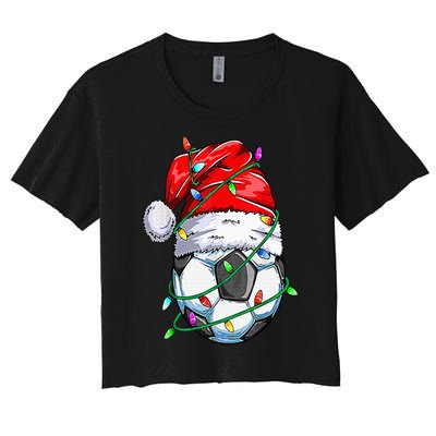 Santa Soccer Ball Sports Design Christmas Soccer Player Women's Crop Top Tee