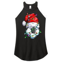 Santa Soccer Ball Sports Design Christmas Soccer Player Women’s Perfect Tri Rocker Tank