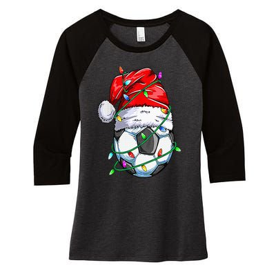 Santa Soccer Ball Sports Design Christmas Soccer Player Women's Tri-Blend 3/4-Sleeve Raglan Shirt