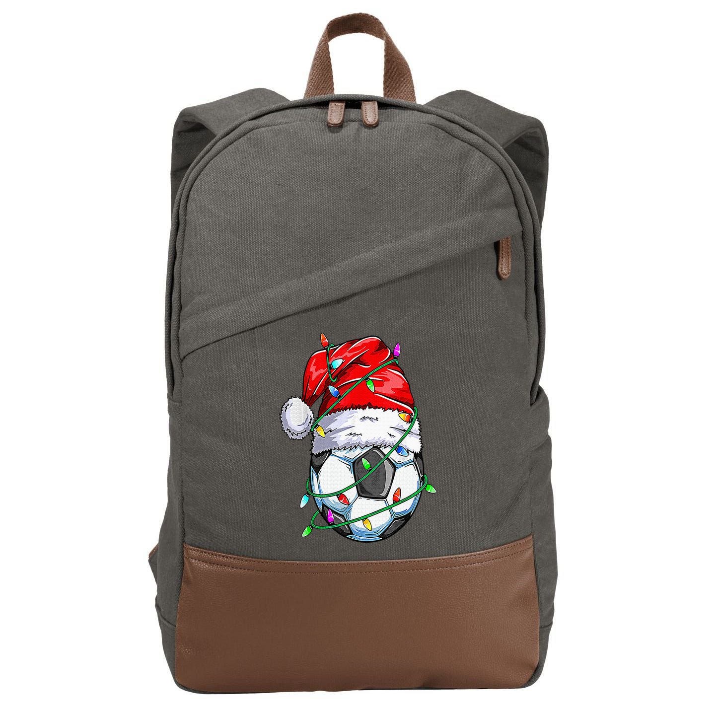 Santa Soccer Ball Sports Design Christmas Soccer Player Cotton Canvas Backpack