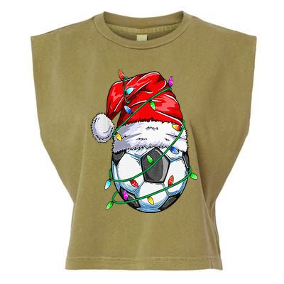 Santa Soccer Ball Sports Design Christmas Soccer Player Garment-Dyed Women's Muscle Tee