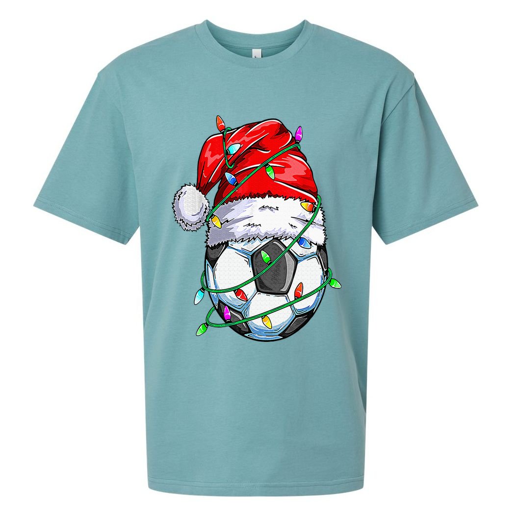Santa Soccer Ball Sports Design Christmas Soccer Player Sueded Cloud Jersey T-Shirt
