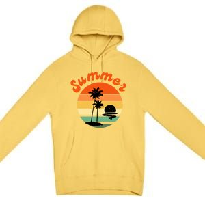 Summer Sunset Beach Retro Vacation Premium Pullover Hoodie