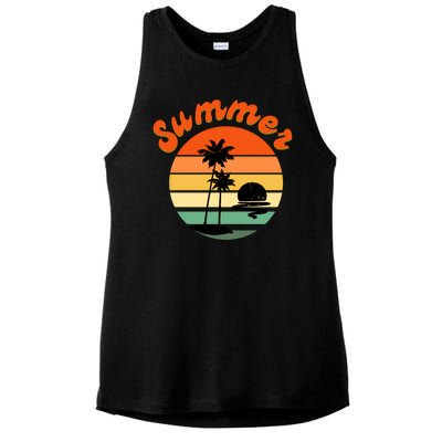 Summer Sunset Beach Retro Vacation Ladies PosiCharge Tri-Blend Wicking Tank