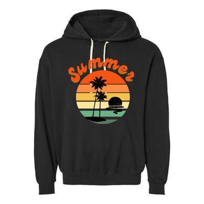 Summer Sunset Beach Retro Vacation Garment-Dyed Fleece Hoodie