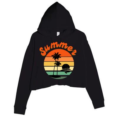 Summer Sunset Beach Retro Vacation Crop Fleece Hoodie